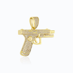 Ice Stone Iced Out Hand Pistol Pendant Necklace