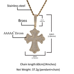 Ice Stone Iced Out Gothic Cross Pendant Necklace