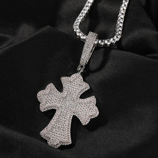 Ice Stone Iced Out Gothic Cross Pendant Necklace