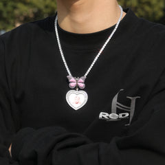Ice Stone Heart Butterfly Photo Pendant Necklace