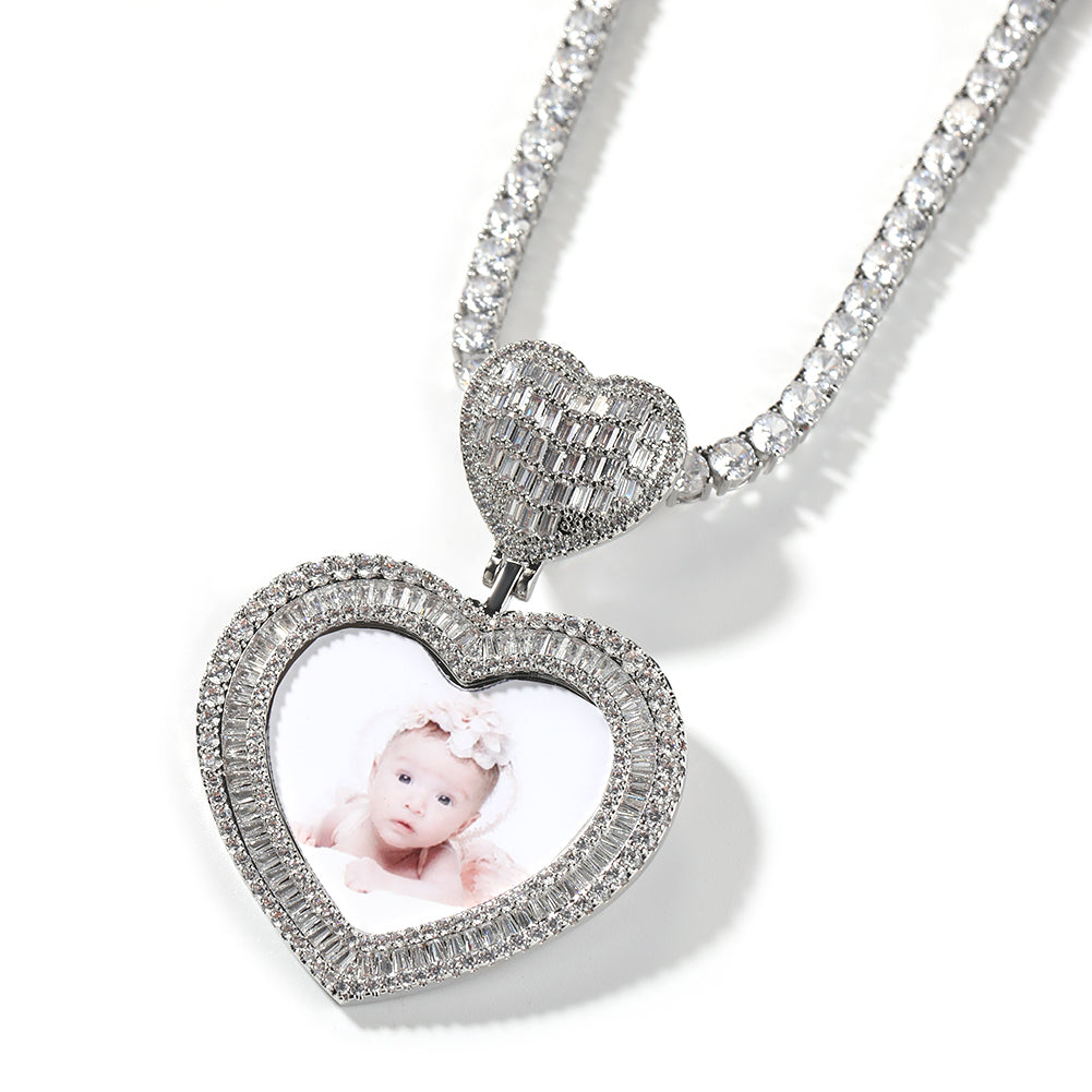 Ice Stone Heart Butterfly Photo Pendant Necklace