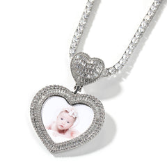 Ice Stone Heart Butterfly Photo Pendant Necklace