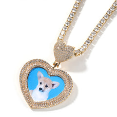 Ice Stone Heart Butterfly Photo Pendant Necklace