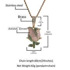 Ice Stone Iced Out Rose Flower Necklace