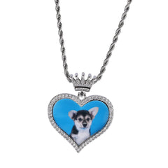 Ice Stone Crown Hook Heart Pendant Necklace