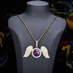 Ice Stone Custom Photo Wings Pendant Necklace