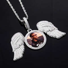 Ice Stone Custom Photo Wings Pendant Necklace