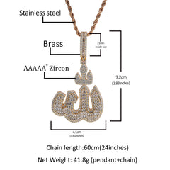 Ice Stone Arabic Muslim Islam Pendant Necklace