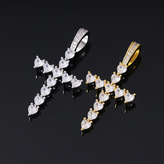 Ice Stone Heart Cut Diamond Cross Necklace