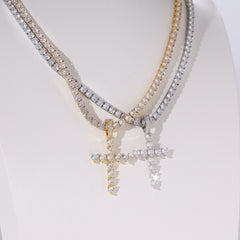 Ice Stone Heart Cut Diamond Cross Necklace