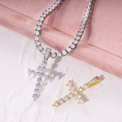 Ice Stone Heart Cut Diamond Cross Necklace