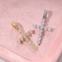Ice Stone Heart Cut Diamond Cross Necklace
