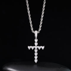 Ice Stone Heart Cut Diamond Cross Necklace
