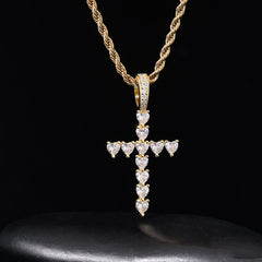 Ice Stone Heart Cut Diamond Cross Necklace