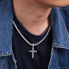 Ice Stone Heart Cut Diamond Cross Necklace