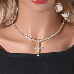 Ice Stone Heart Cut Diamond Cross Necklace