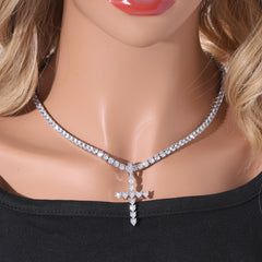 Ice Stone Heart Cut Diamond Cross Necklace