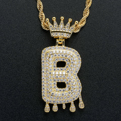 Ice Stone Iced Out Crown Initial Letter Necklace