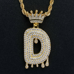 Ice Stone Iced Out Crown Initial Letter Necklace