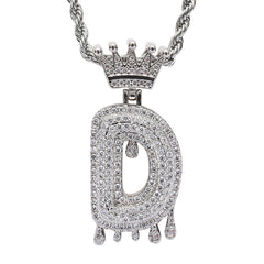 Ice Stone Iced Out Crown Initial Letter Necklace