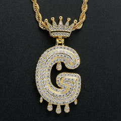Ice Stone Iced Out Crown Initial Letter Necklace