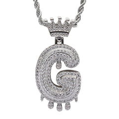 Ice Stone Iced Out Crown Initial Letter Necklace
