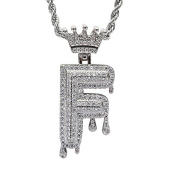Ice Stone Iced Out Crown Initial Letter Necklace
