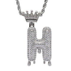 Ice Stone Iced Out Crown Initial Letter Necklace