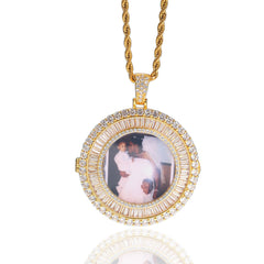 Ice Stone Custom Gold Photo Memory Pendant Necklace