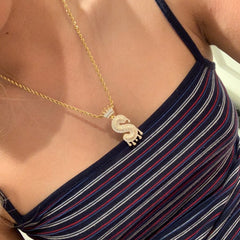 Ice Stone Iced Out Crown Initial Letter Necklace