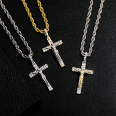 Ice Stone Iced Out Baguette Cross Necklace