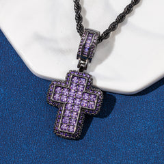 Ice Stone Purple Pink Diamond Cross Necklace