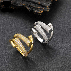 Ice Stone Half Diamond Irregular Brass Gold Ring