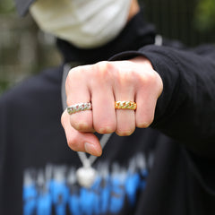 Ice Stone Cuban Link Brass Gold Plated Ring