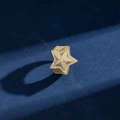 Ice Stone Star Iced Out Brass Gold Ring