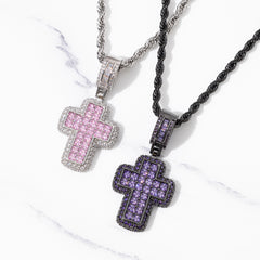 Ice Stone Purple Pink Diamond Cross Necklace