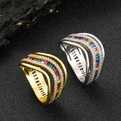 Ice Stone Multicolor Diamond Irregular Brass Gold Ring