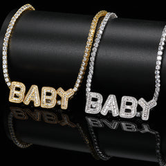 Ice Stone Iced Out Cubic Zircon Letter Pendant Necklace