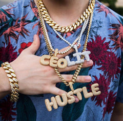 Ice Stone Personalized Bubble Alphabet Initial Necklace Hip Hop