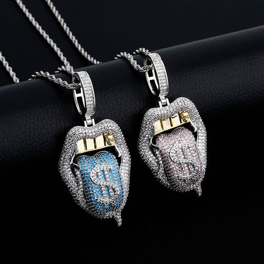 Ice Stone Dollar Sign Tongue Lips Pendant Hip Hop