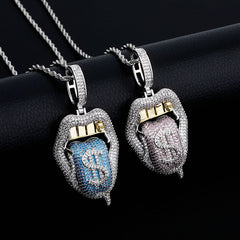 Ice Stone Dollar Sign Tongue Lips Pendant Hip Hop