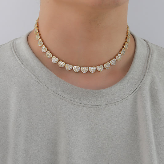 Ice Stone Heart Tennis Necklace 18K Gold
