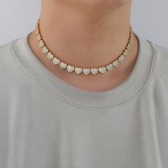 Ice Stone Heart Tennis Necklace 18K Gold