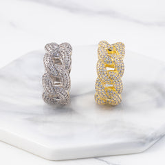 Ice Stone Cuban Link Iced Out Diamond Ring