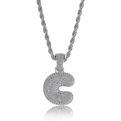 Ice Stone Personalized Bubble Alphabet Initial Necklace Hip Hop