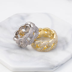 Ice Stone Cuban Link Iced Out Diamond Ring