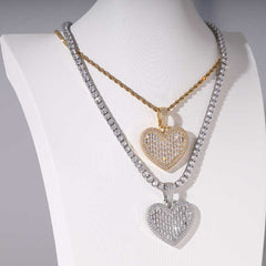 Ice Stone Iced Out Baguette Heart Pendant