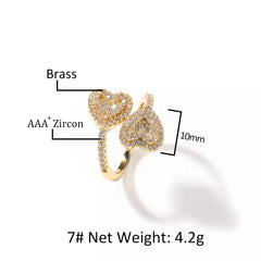 Ice Stone Hip Hop Heart Diamond Micro Paved Ring