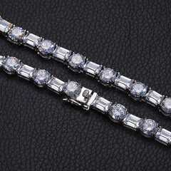 Ice Stone Baguette Diamond Square Tennis Necklace
