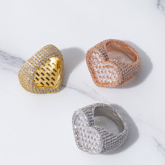 Ice Stone Baguette Heart Iced Out Gold Ring